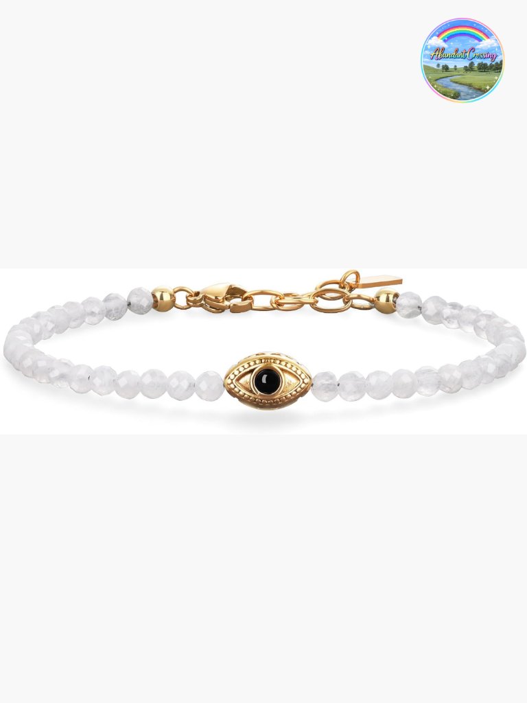 4mm Moonstone Beaded Evil Eye Bracelet With 18k Gold Plated Stainless Steel